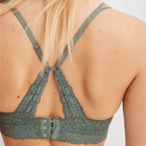 Aerie Real Happy Bra 36D Wireless Lightly Lined Candy Lace Floral Bralette Green - Picture 8 of 12